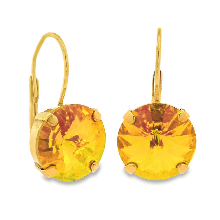 Antique gold plated small round hoop earrings with high-quality crystals