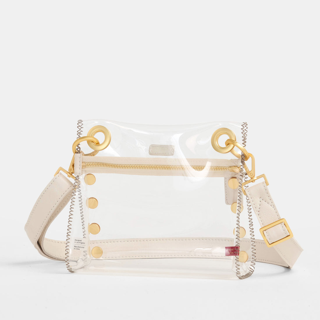 Clear Tony small bag with leather trim and adjustable crossbody strap.