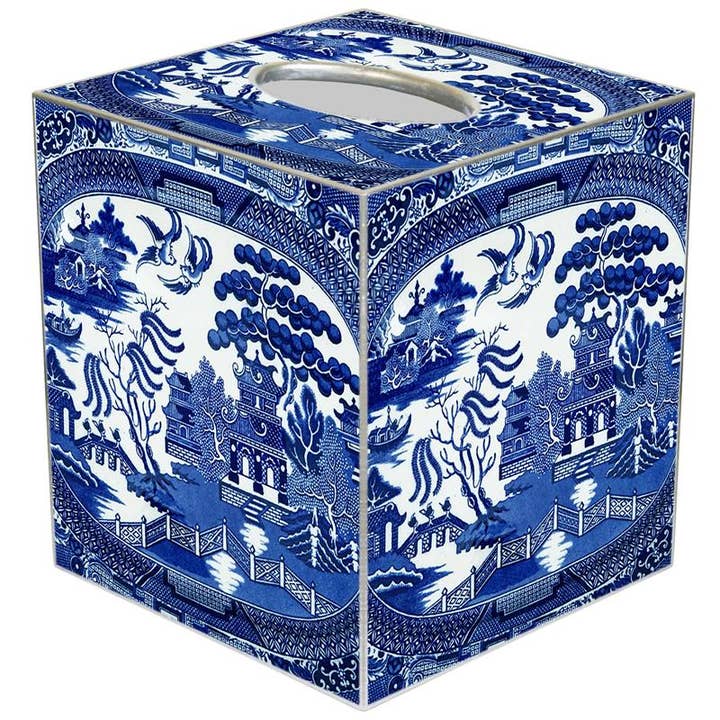 Hand-painted gold tissue box cover with paper mache finish