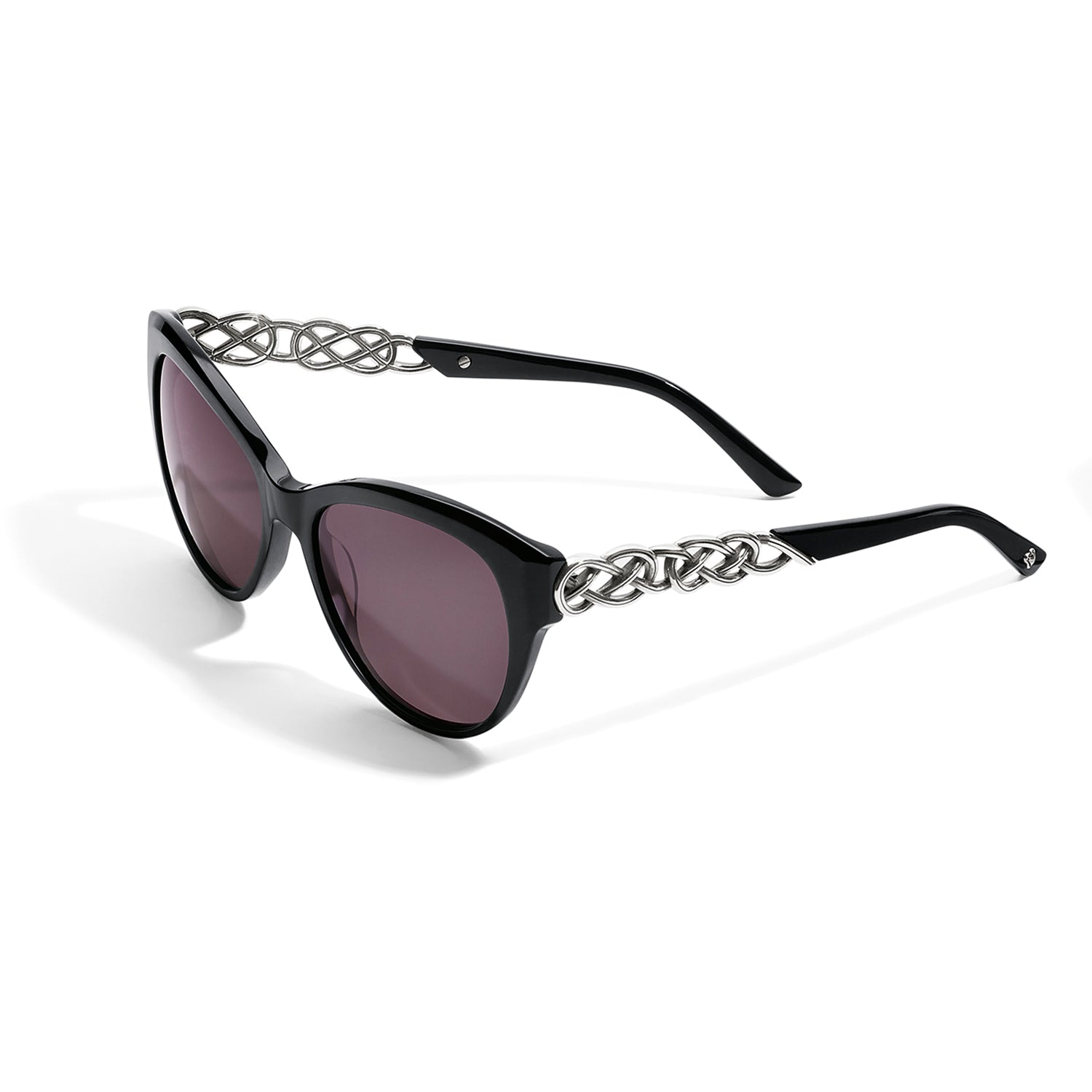 Black cat eye sunglasses with silver plated accents