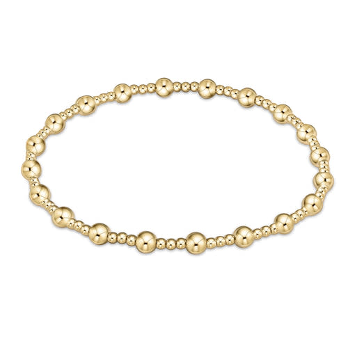 Gold-filled classic sincerity pattern bracelet with mixed 4mm and 2mm beads on elastic cord
