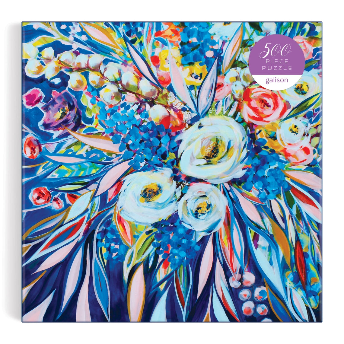 Artful Blooms 500 Piece Puzzle box featuring a vibrant, painterly floral illustration by Galison.