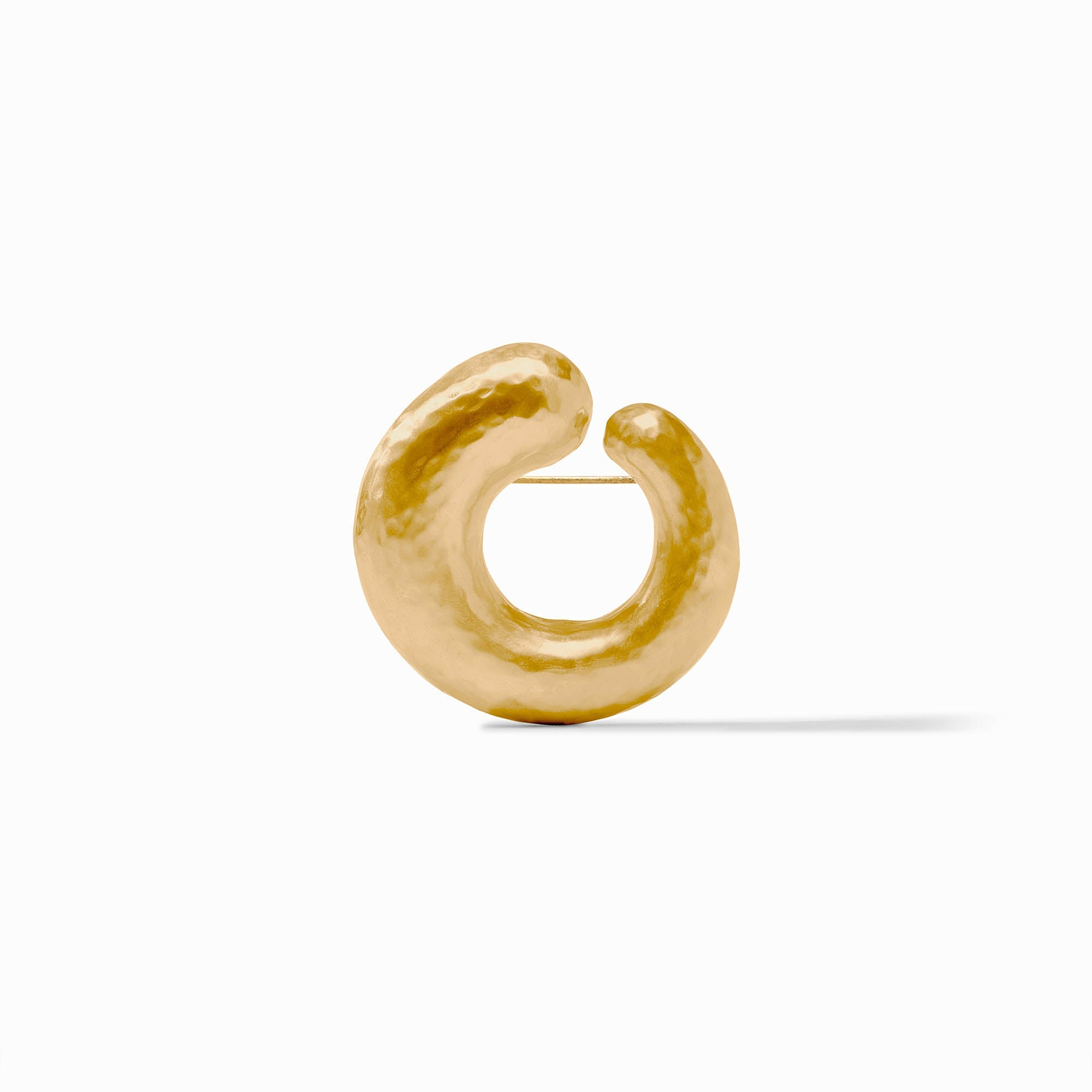 Solara Brooch in 24K gold plate with a hammered texture and circular open design.
