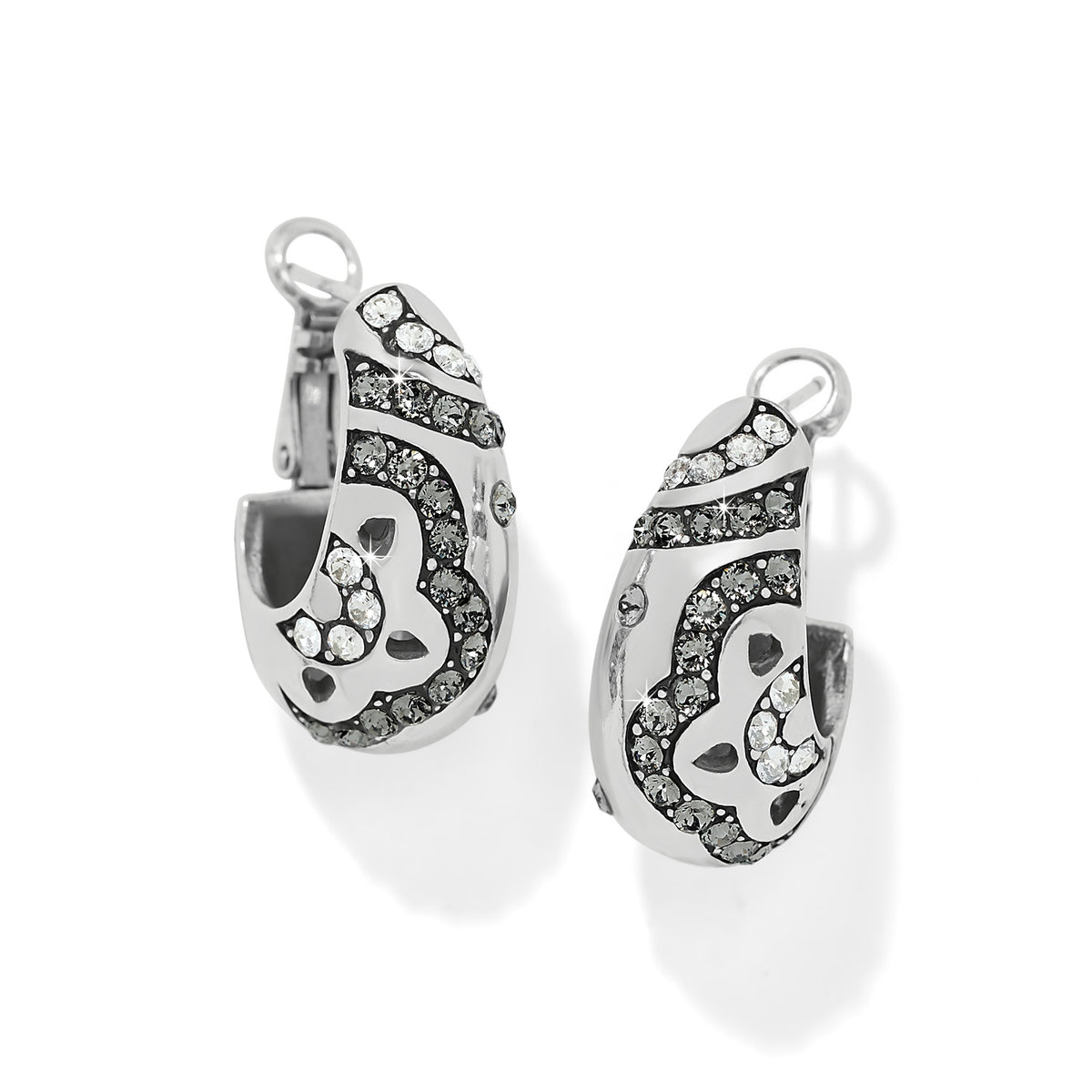 Flora Hoop Earrings in silver plating with fine quality crystals and post lever back closure.