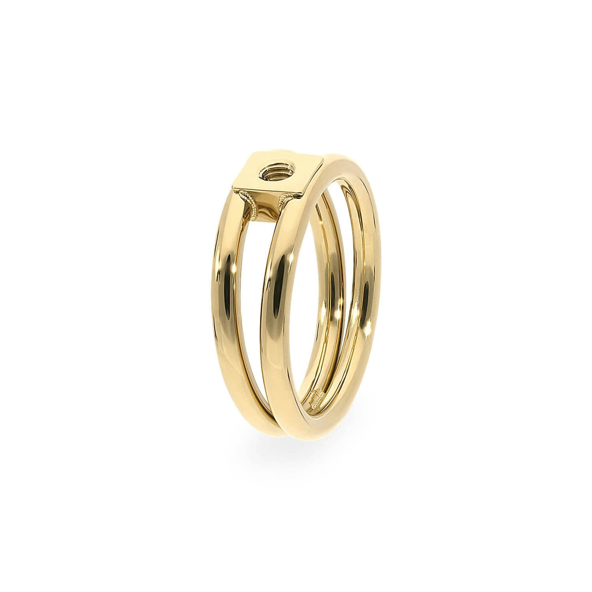 Gold Roma ring with a square top and double band.