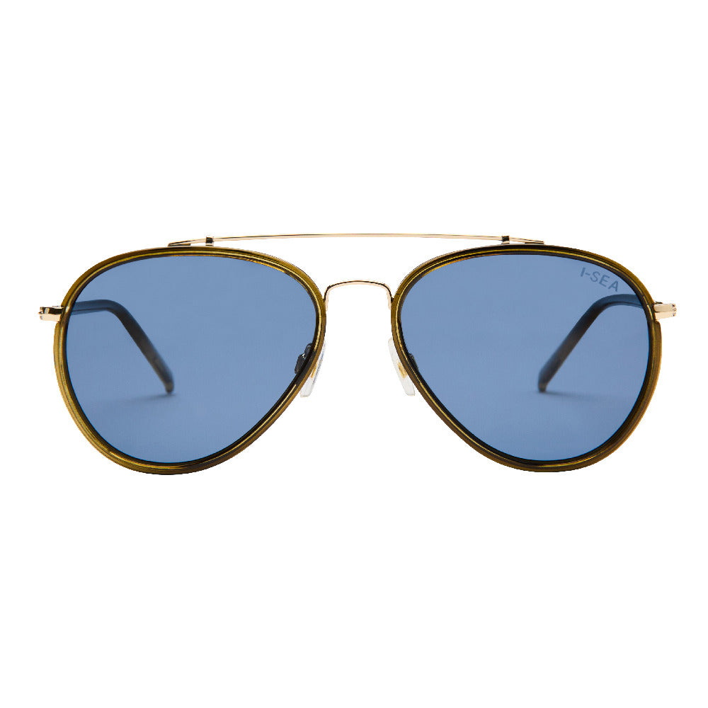 Tatum sunglasses with hand-polished metal frame, polarized lenses offering UV protection and stainless hinges.