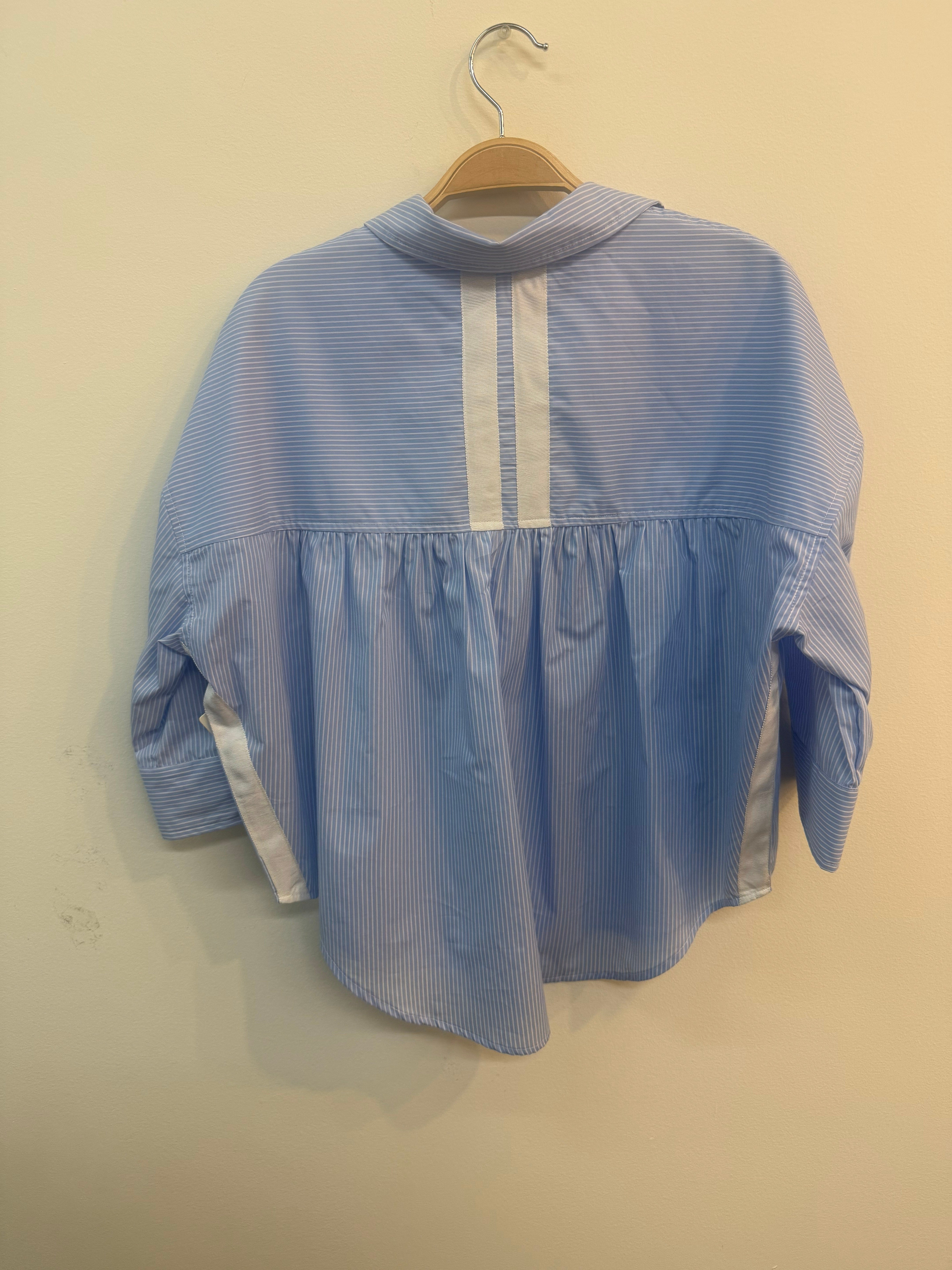 Annie striped button-down blouse in cotton with back detail