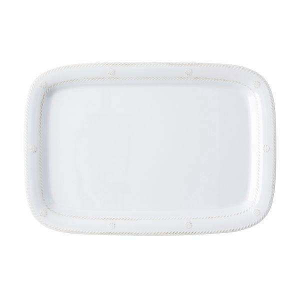 Berry & Thread Melamine Whitewash Serving Tray with scalloped edges and decorative border.