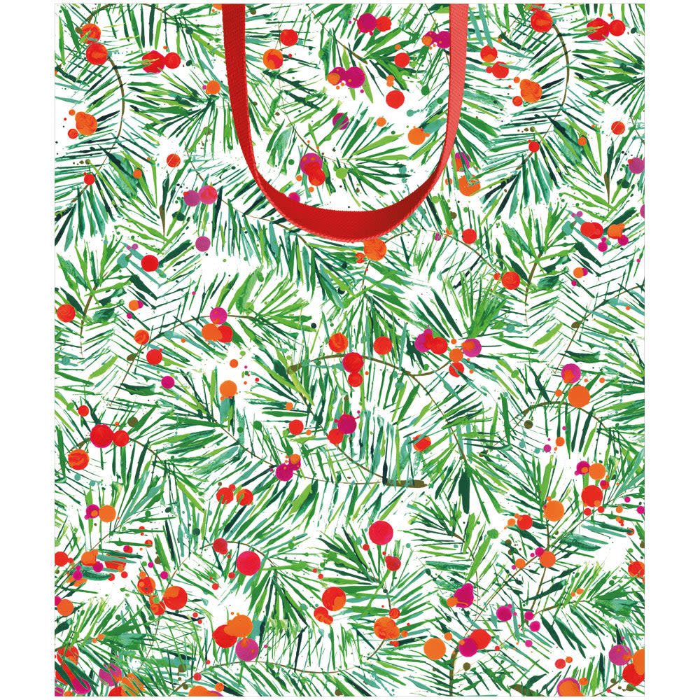 Large horizontal gift bag with cheerful colorful prints on durable paper featuring strong handles.