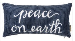 Corduroy Peace On Earth pillow with zipper closure in neutral tone