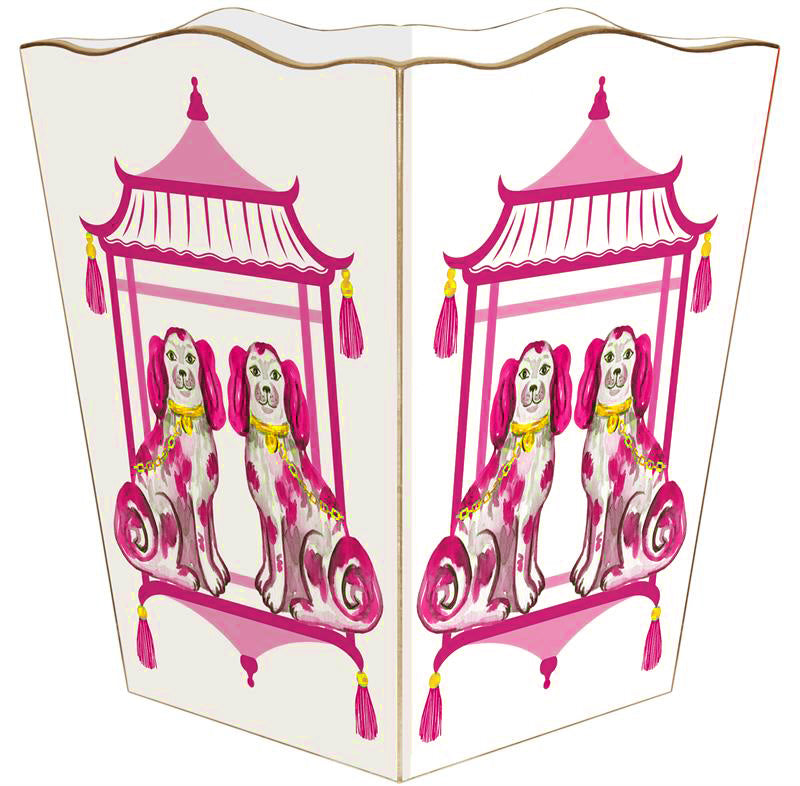 Scalloped-top wastepaper basket with gold-painted edges on a water-resistant exterior.