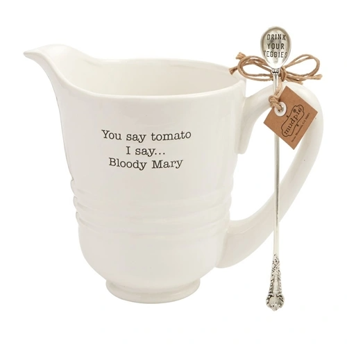 Ceramic Bloody Mary pitcher set with metal accents in a classic shape.