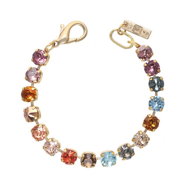 Antique gold-plated brass Izzy bracelet featuring high-quality crystals with an 8mm stone size.
