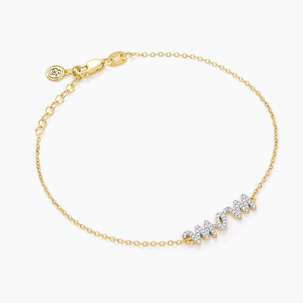 Silver-tone Rockstar Mom chain bracelet featuring a small diamond accent with lobster clasp closure.