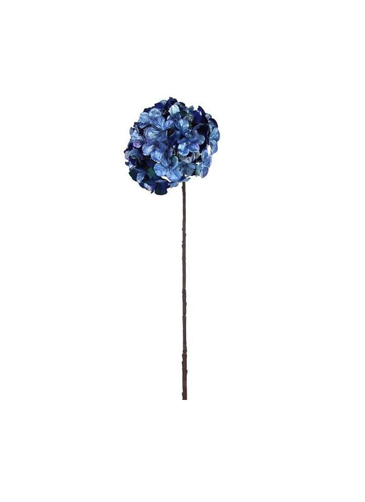 Single 27-inch blue hydrangea stem with a cluster of lifelike dark and light blue petals.