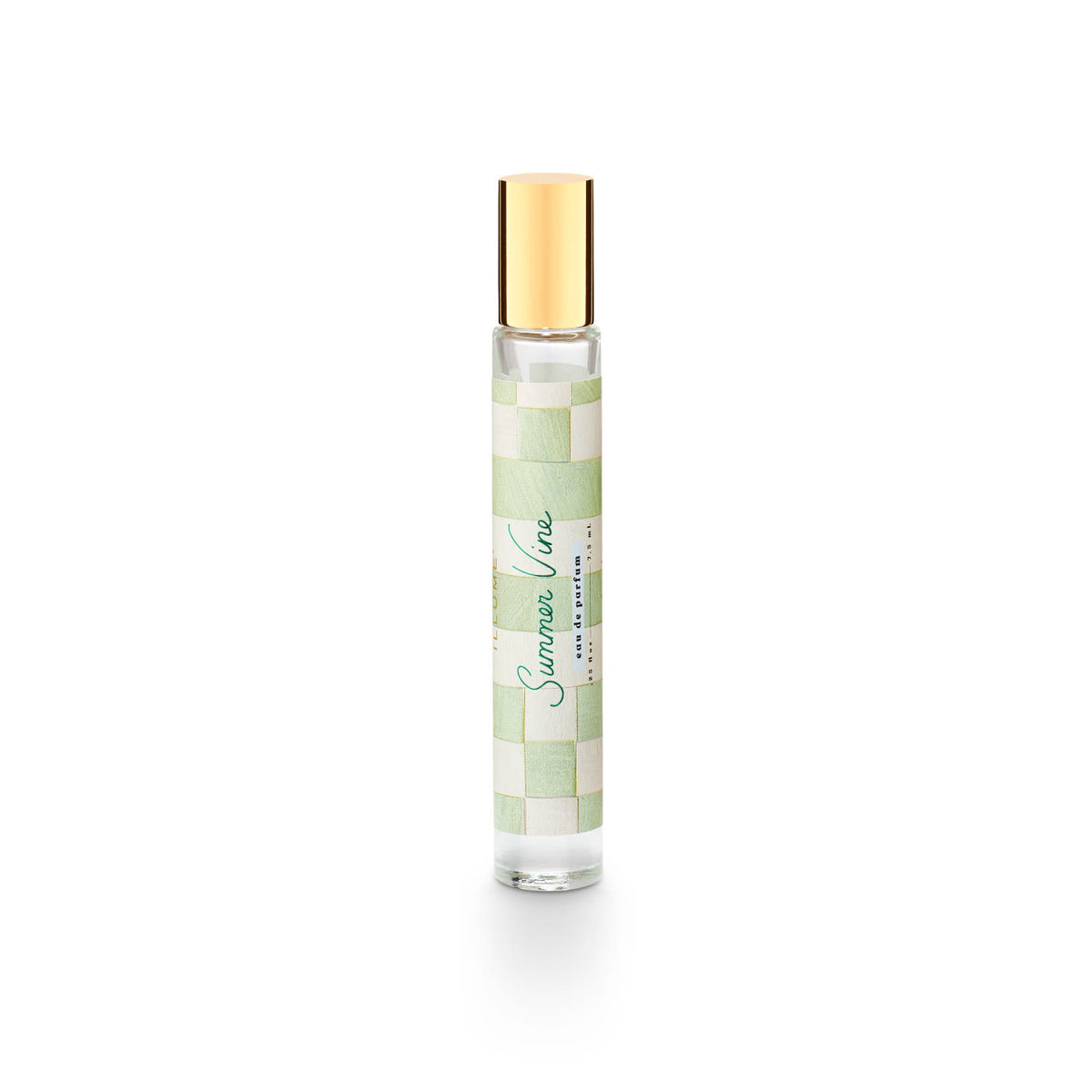 Summer Vine rollerball perfume in a clear glass bottle with silver cap.