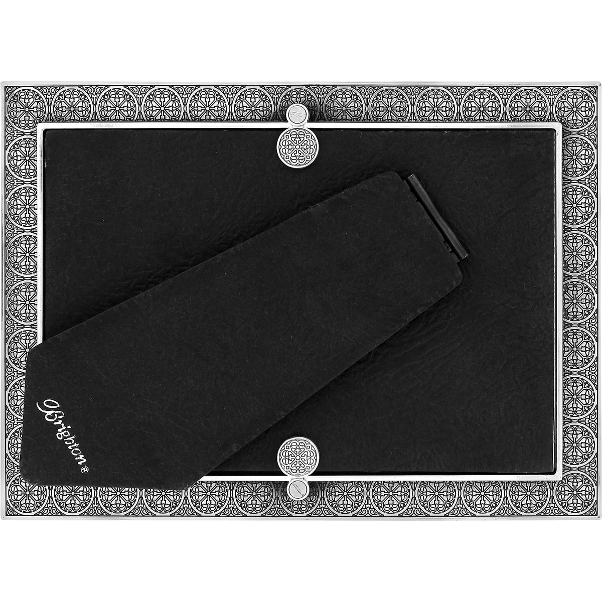 Silver plated Ferrara frame holding a 4x6 photo with a simple rectangular silhouette.