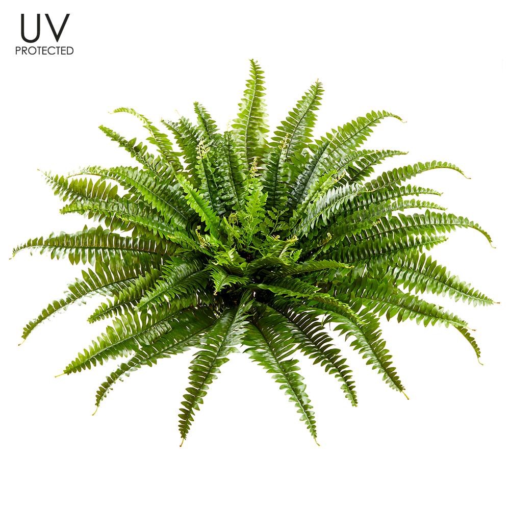 Plastic Boston fern bush with green foliage in a UV-protected finish.
