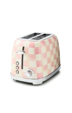 Rosy check-patterned stainless steel two-slice toaster with vertical slots