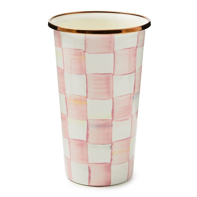 Hand-painted Rosy Check steel tumbler with bronzed stainless rim