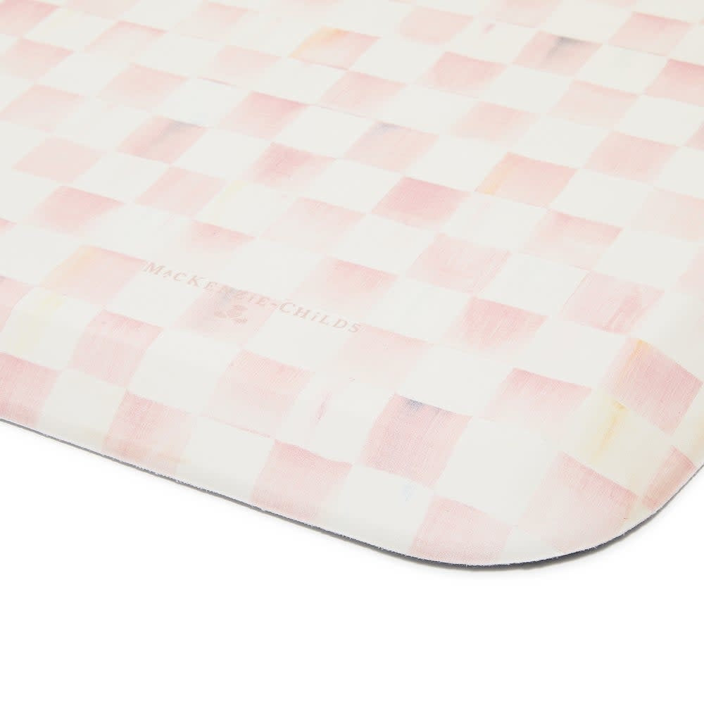 Rosy Check gel comfort mat with checkered polyurethane top in rosy pink and gray tones.