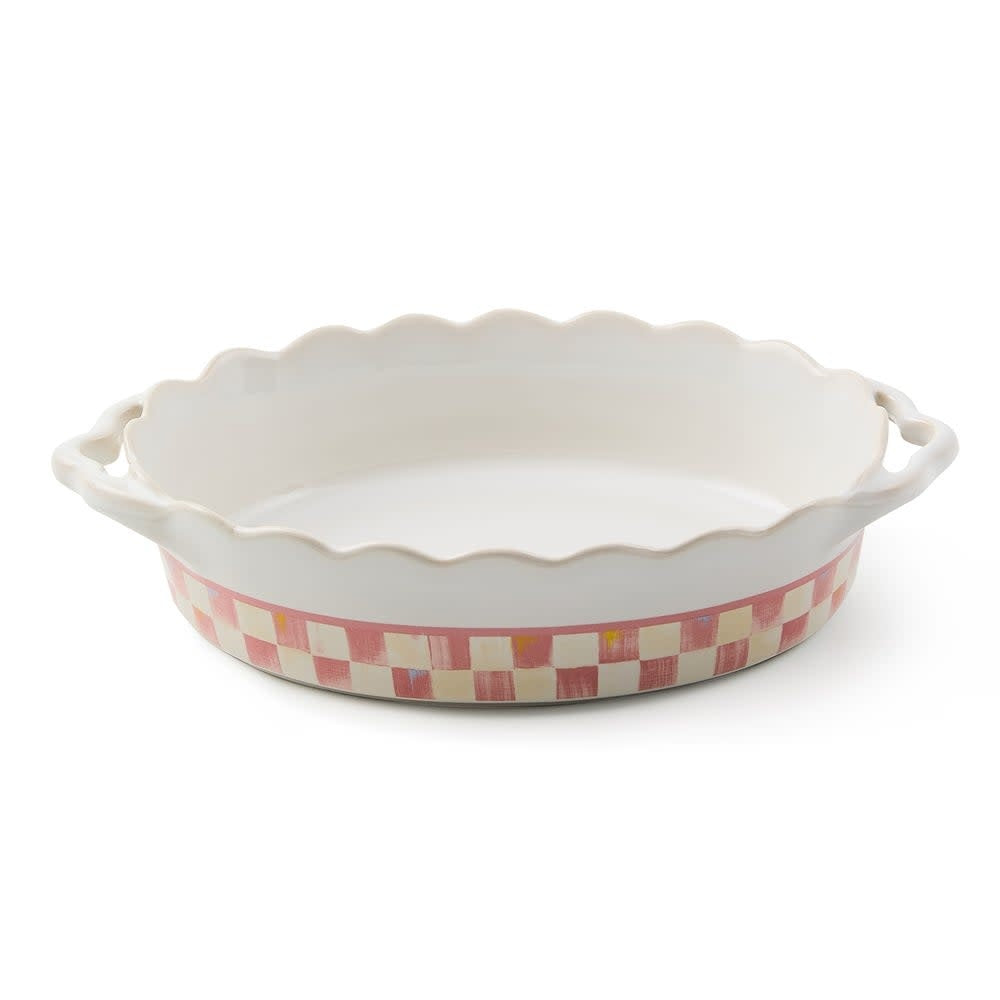 Rosy check stoneware oval baker with handle
