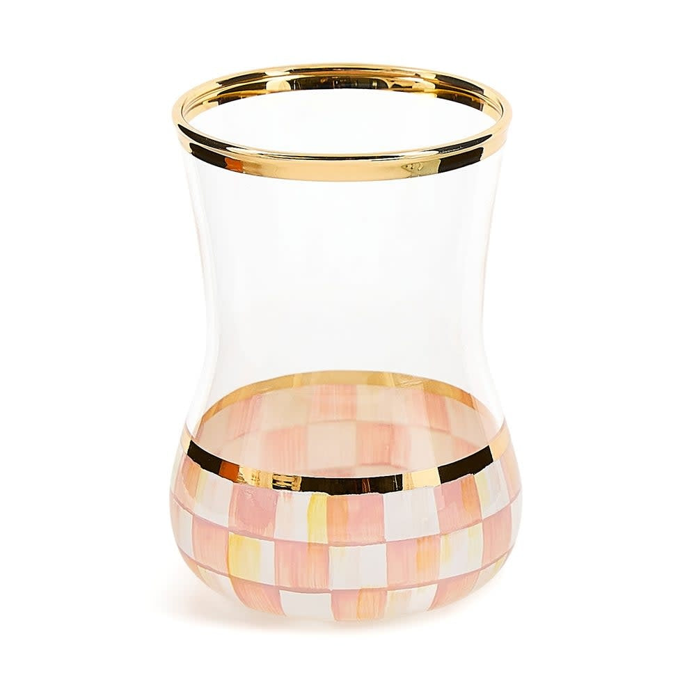Hand-painted check tea glass with gold lustre embellishment in a delicate silhouette.