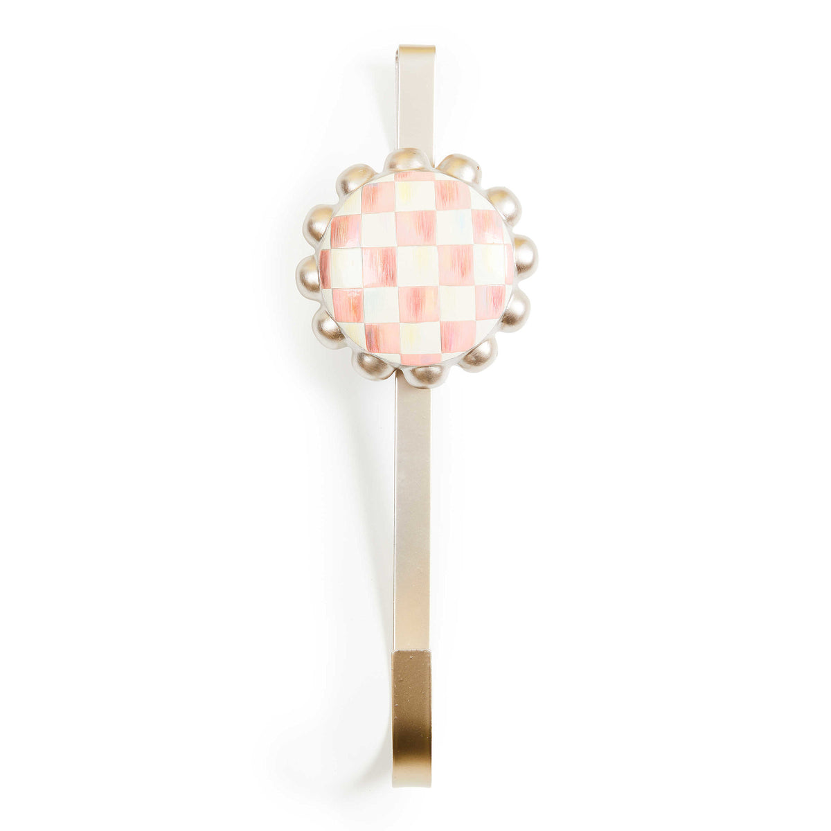 Resin wreath hanger with rosy checkered metal pattern