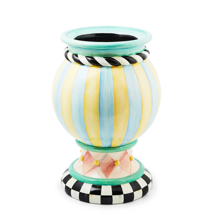 Rosy Meadow medium fiberglass urn with hand-painted floral patterns in rosy tones.