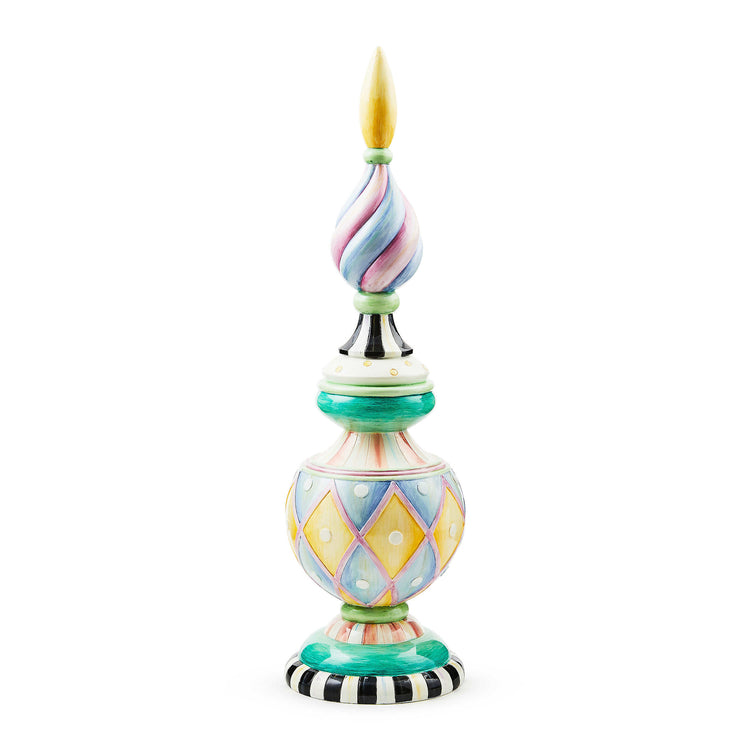 Hand-painted resin tabletop finial in Rosy Meadow with Taylor pattern-inspired shades and a Rosy Check base.