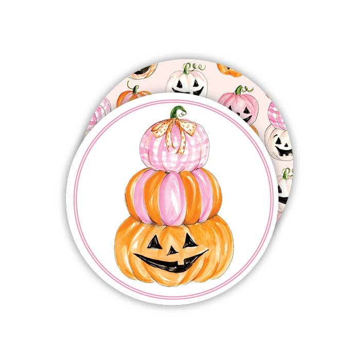 Handpainted round paper coaster with coordinating reverse-side pattern