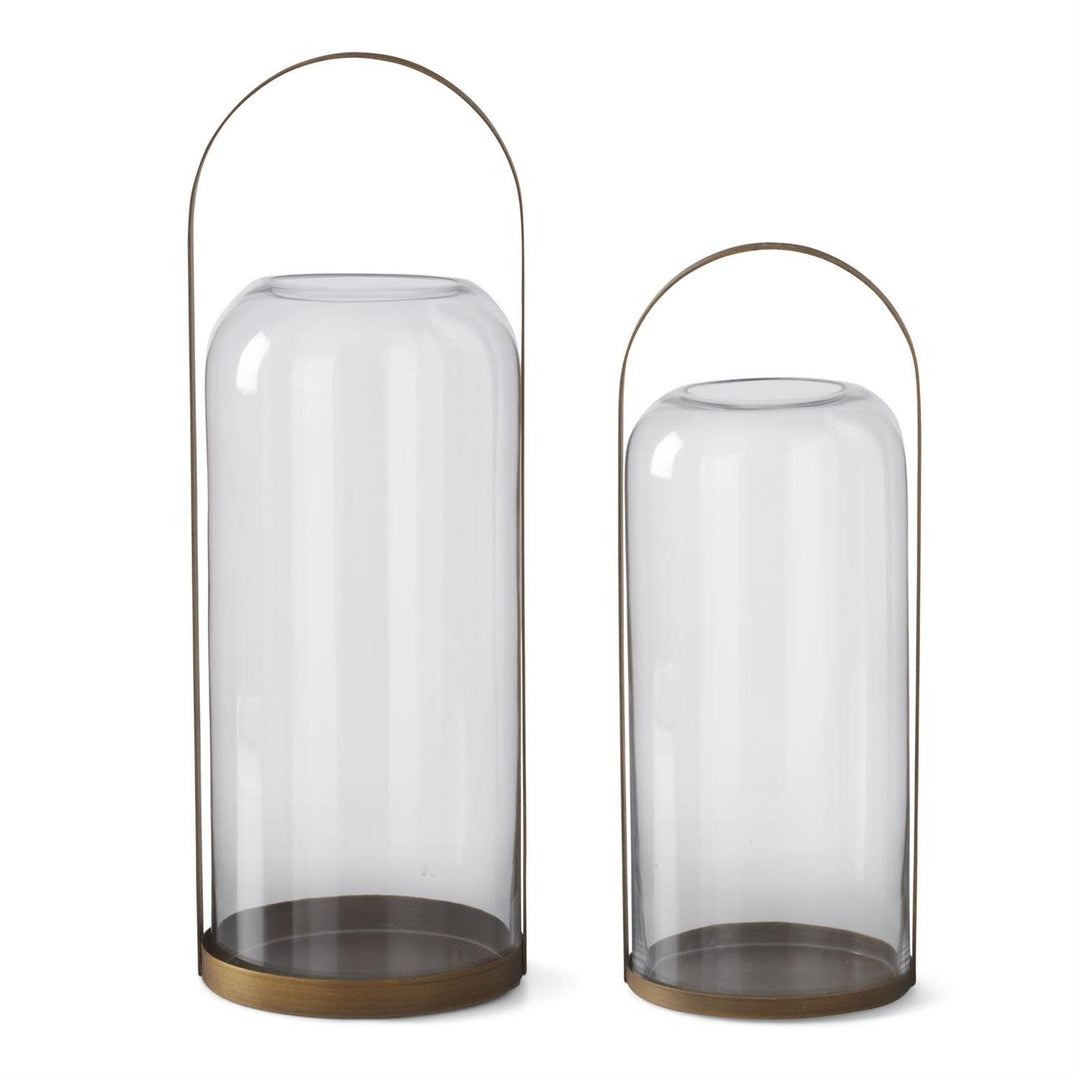 Round Gold Metal Lantern Candleholder with Glass Domed Hurricane