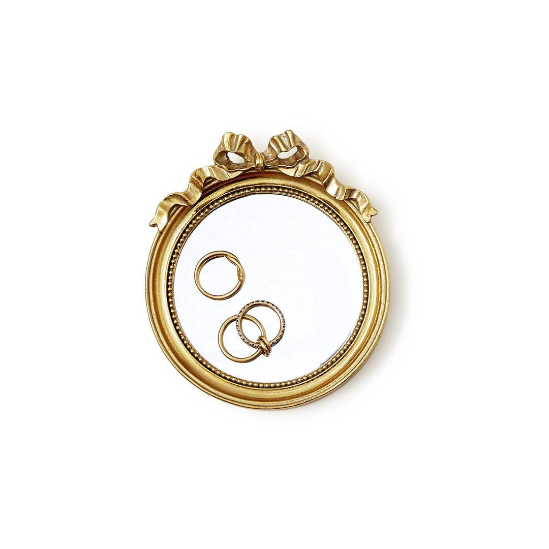 Round Mirror Trinket Tray with Accent Bow