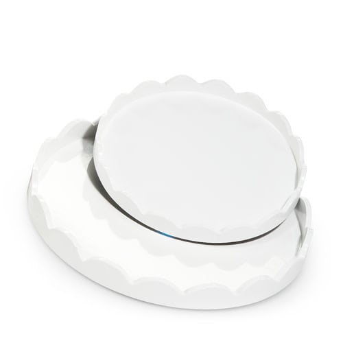 Round white MDF scallop tray with decorative edge