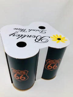 Orange Route 66 monogrammed tumbler with white text on a glossy finish.