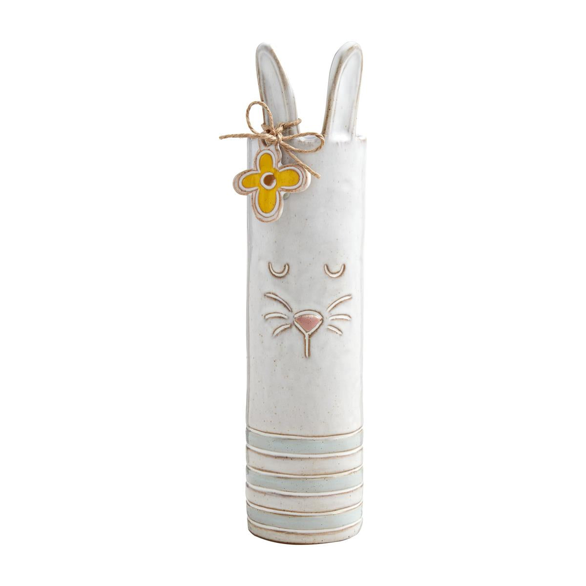 Stoneware bunny-shaped stem vase with a rounded body and long neck.