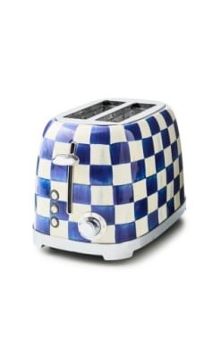 Stainless steel checkered two-slice toaster with a retro rectangular silhouette.