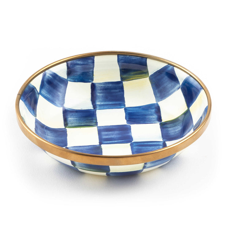 Hand-glazed steel Royal Check dipping bowl with bronzed stainless rim