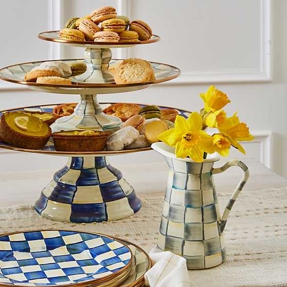 Royal Check Enamel Pedestal Platter - Large