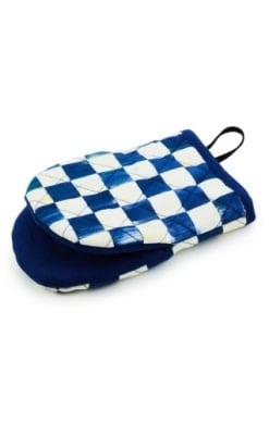 Royal blue checkered cotton mini oven mitt with polyester filling