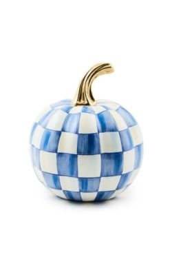 Mini Royal Check pumpkin with hand-painted checkered pattern and gold leaf stem.