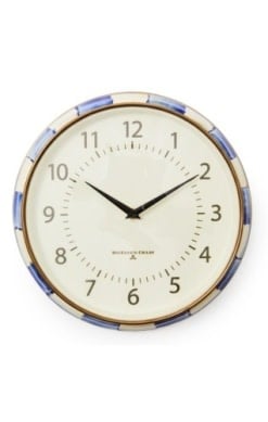 Hand-glazed steel wall clock with a royal checkered pattern and bronzed stainless steel rim.