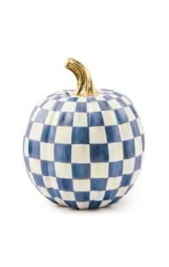 Small Royal Check pumpkin with hand-painted checkered pattern and gold leaf stem.