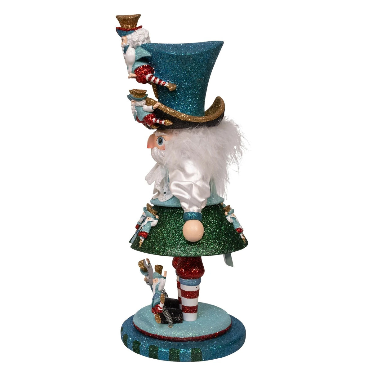 15-inch Hollywood Nutcracker featuring the 10 Lords A Leaping design with glitter and feather trim.