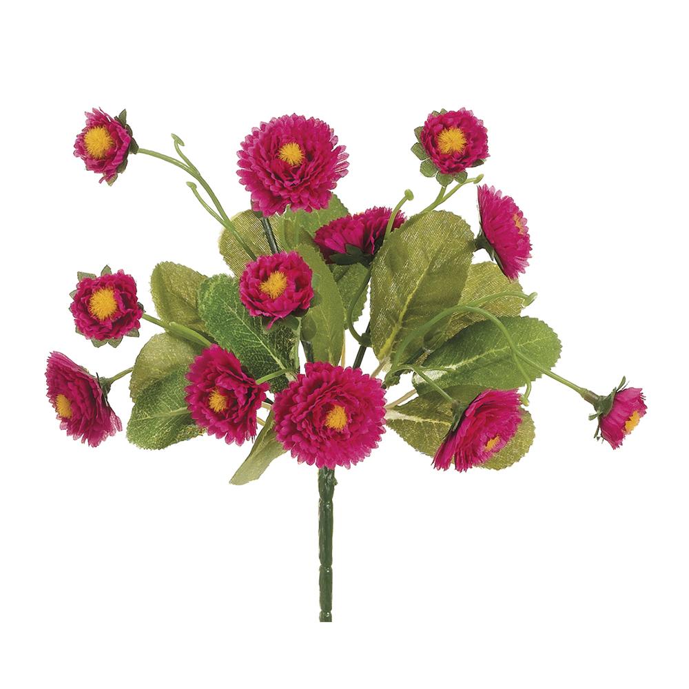 8.5-inch artificial Calendula bush with polyester petals in yellow-orange hues on a wire frame.