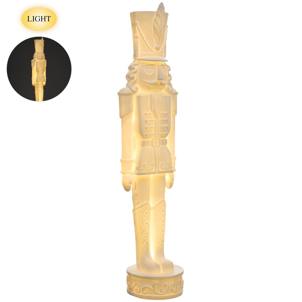 37.5-inch antique white lighted nutcracker statue with a warm festive glow.