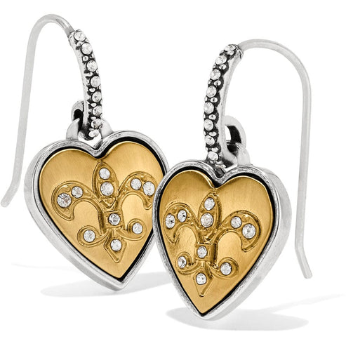 Silver-gold two-tone French wire earrings with fine quality crystal drops.