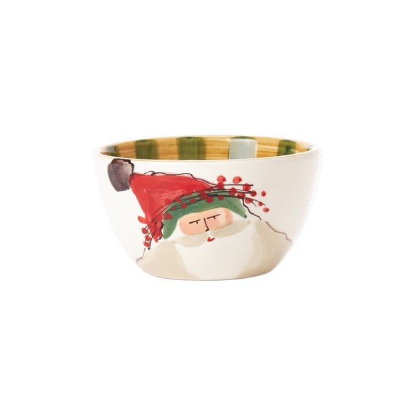 White Terra Bianca earthenware Old St. Nick cereal bowl with a festive holiday pattern.