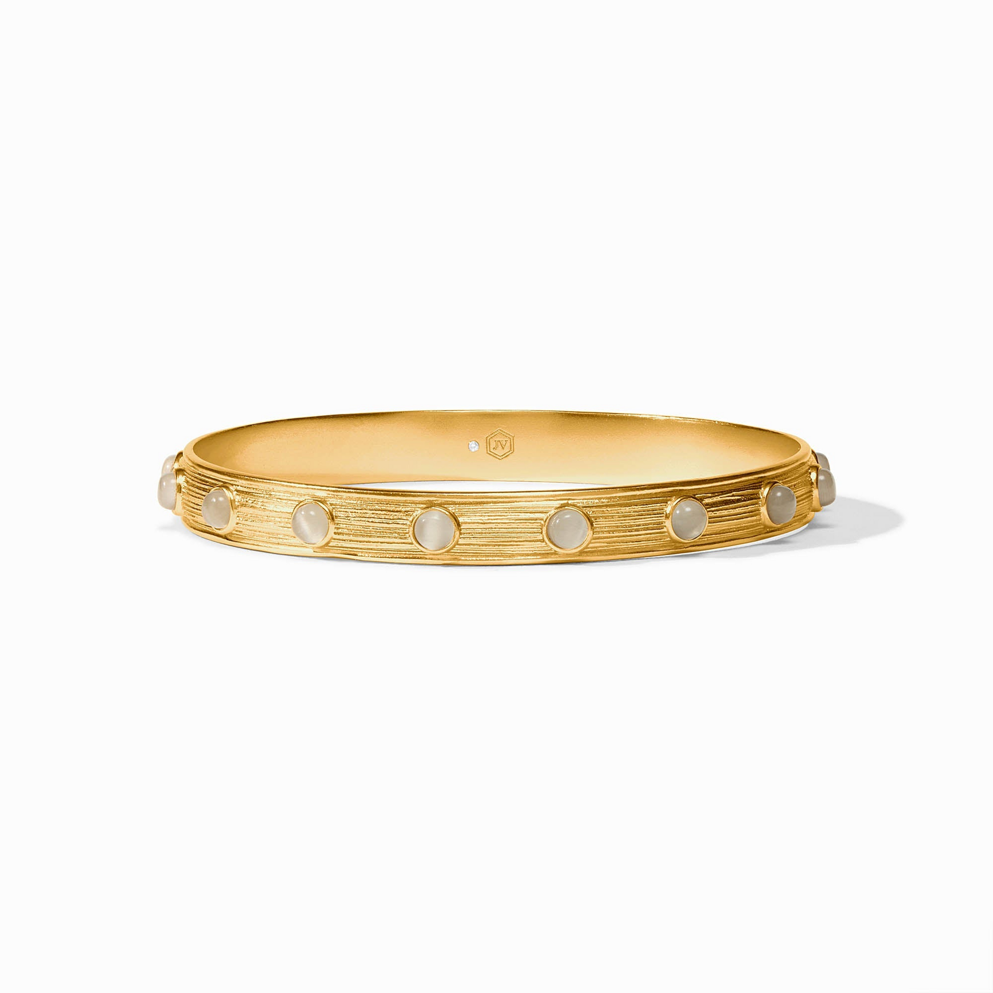 Gold-plated Cobblestone Stone Bangle with round glass accents and a textured finish.