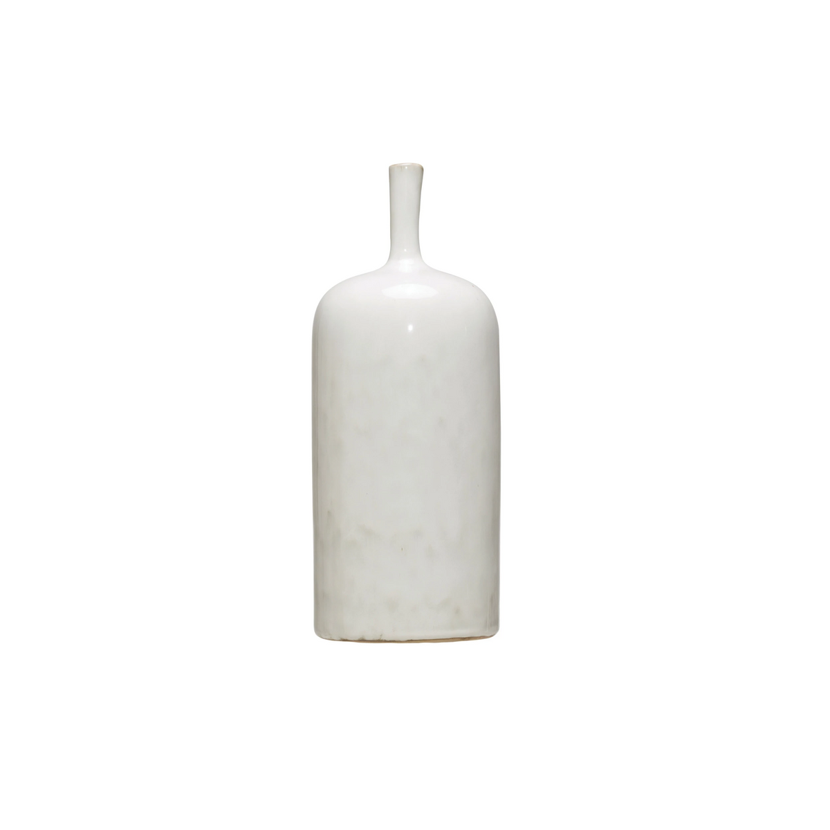 Round stoneware vase with reactive glaze finish